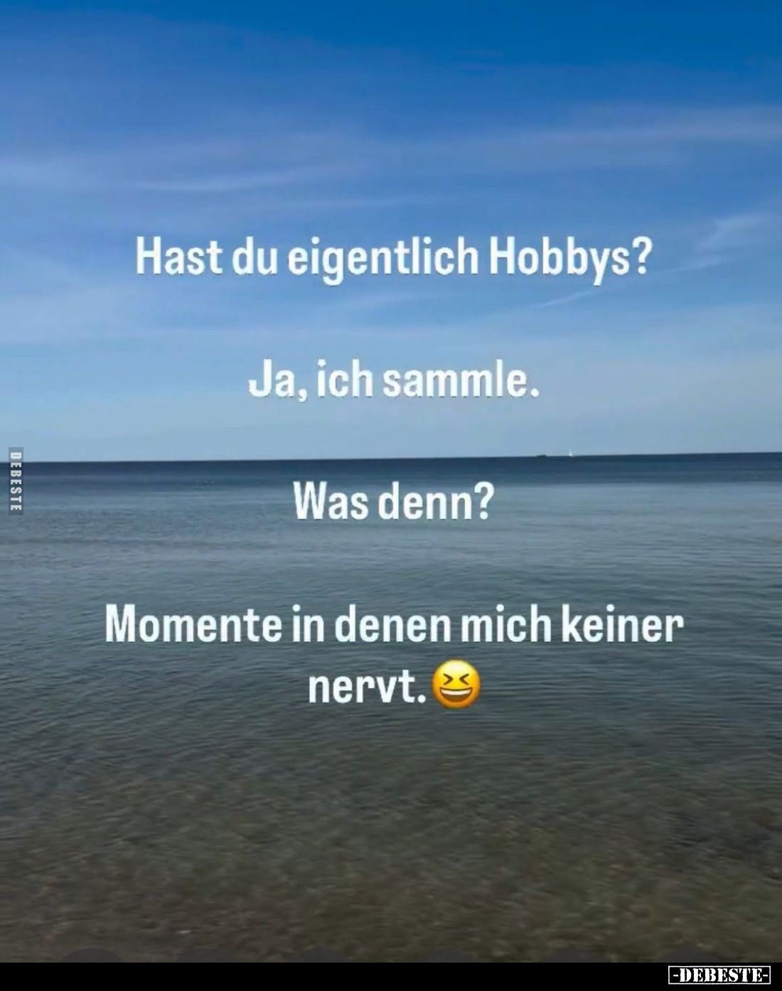 Hast du eigentlich Hobbys? -
Ja, ich sammle. -
Was denn? -
Momente in denen mich keiner nervt.