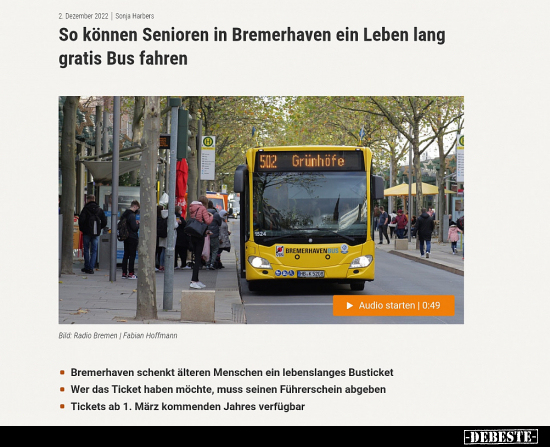 So können Senioren in Bremerhaven ein Leben lang gratis Bus.. - Lustige Bilder | DEBESTE.de