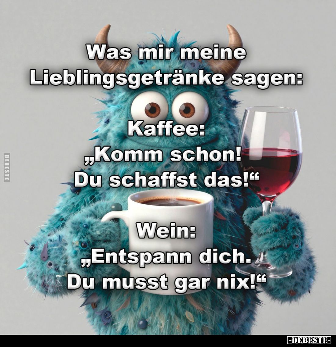 Was mir meine Lieblingsgetränke sagen: -
Kaffee: "Komm schon! Du schaffst das!" -
Wein: "Entspann dich. Du m...
