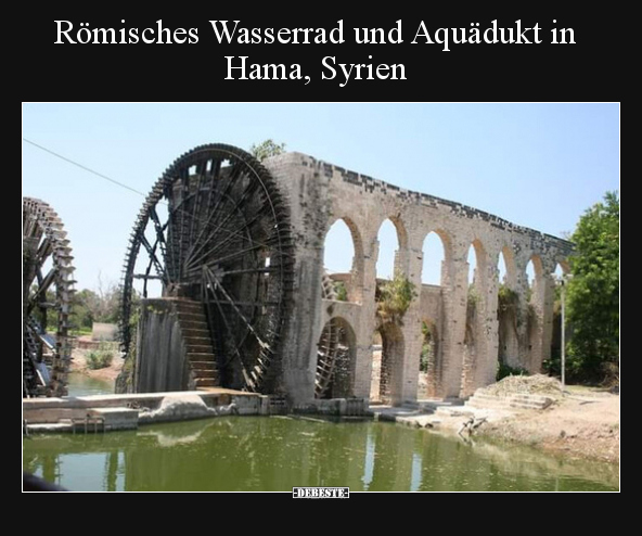 Römisches Wasserrad und Aquädukt in Hama, Syrien..