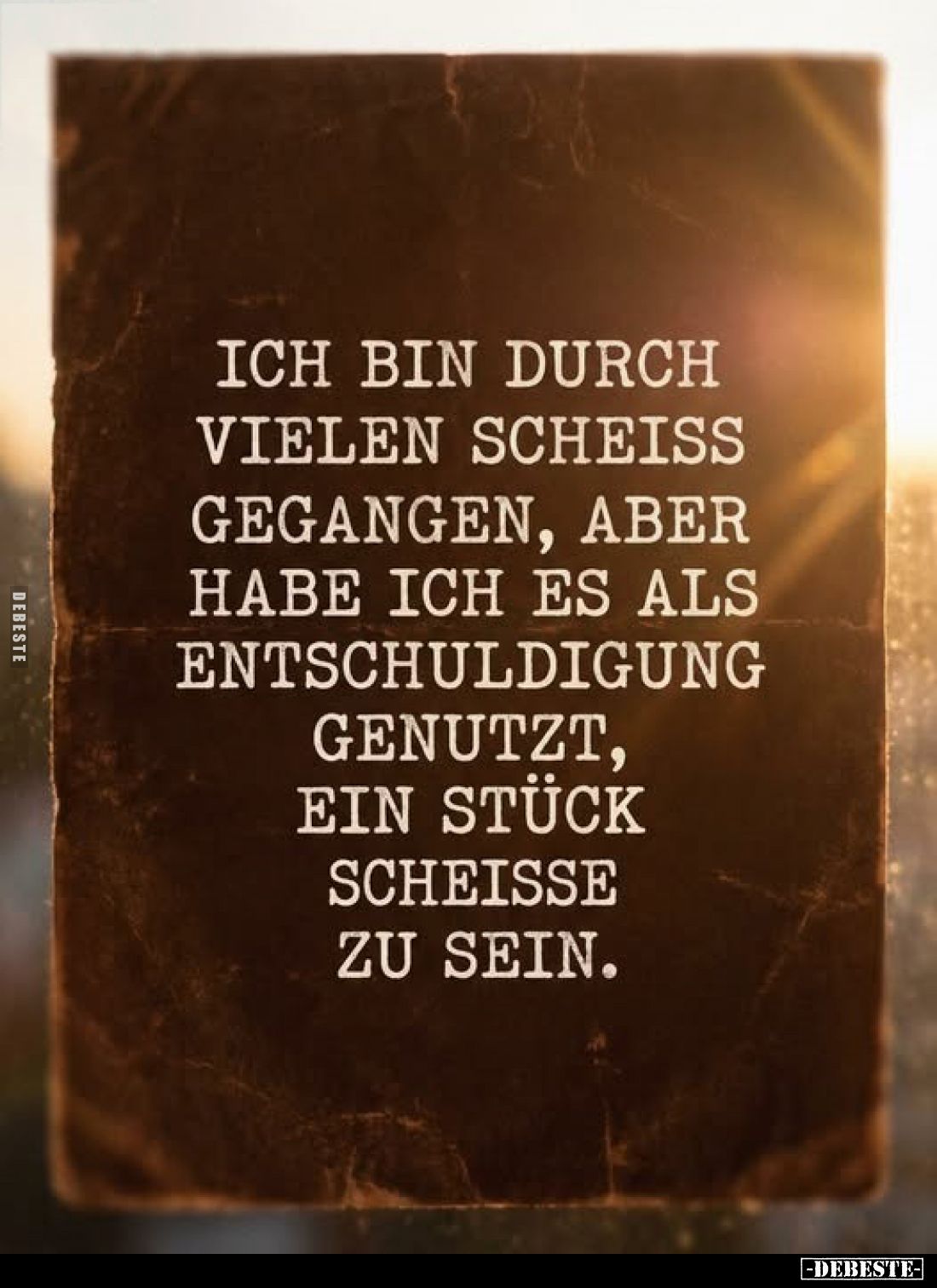Ich bin durch
vielen Scheiss
gegangen, aber
habe ich es als
Entschuldigung
genutzt,
ein Stück
Scheisse
...