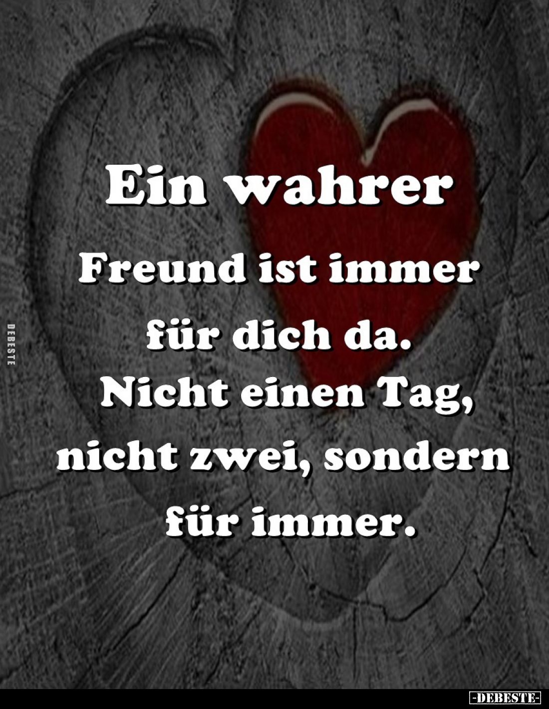 Ein wahrer
Freund ist immer für dich da.
Nicht einen Tag, nicht zwei, sondern für immer.