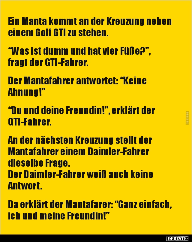 Ein Manta kommt an der Kreuzung neben einem Golf GTI zu.. - Lustige Bilder | DEBESTE.de