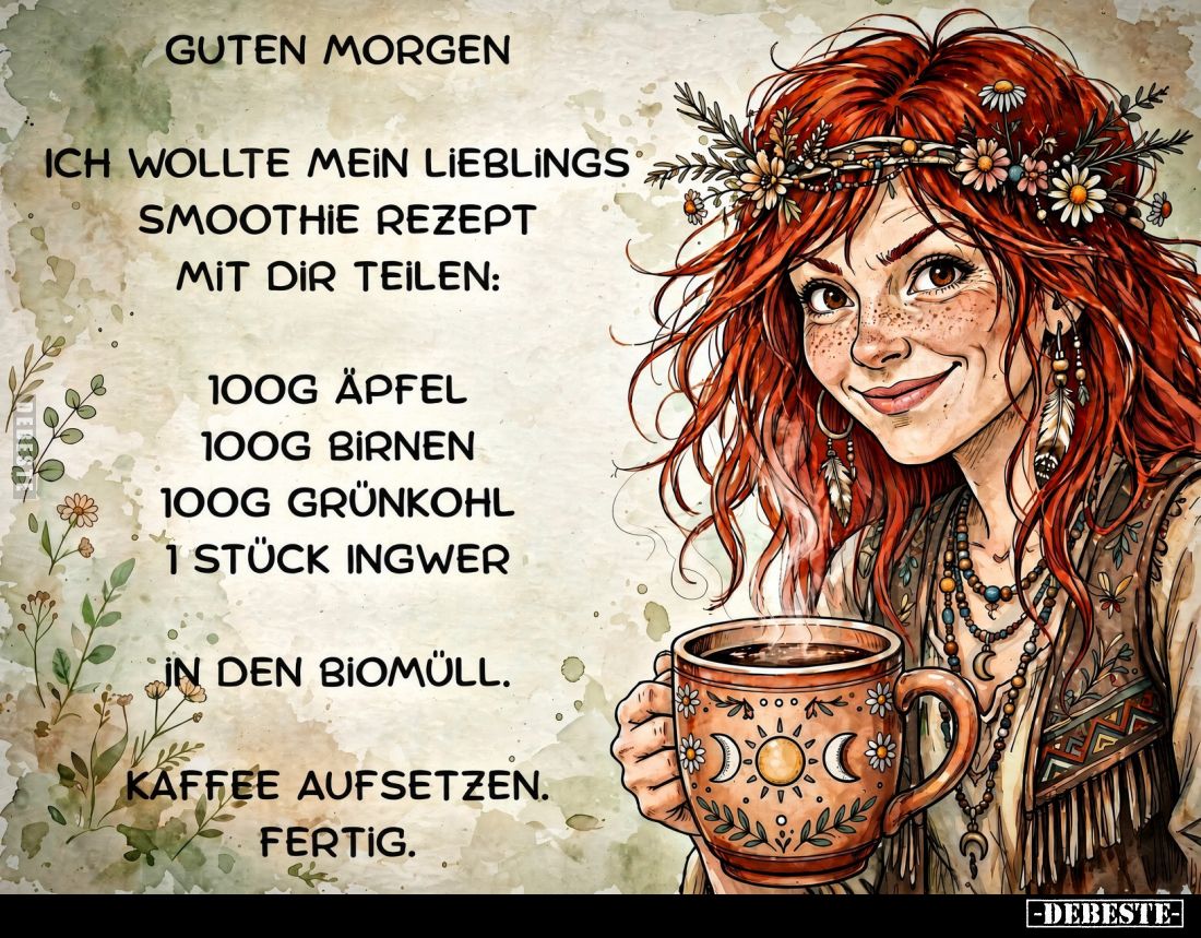 Guten Morgen
-
Ich wollte mein Lieblings-Smoothie-Rezept mit dir teilen:
100g Äpfel
100g Birnen
100g Grünkohl
1 Stück...