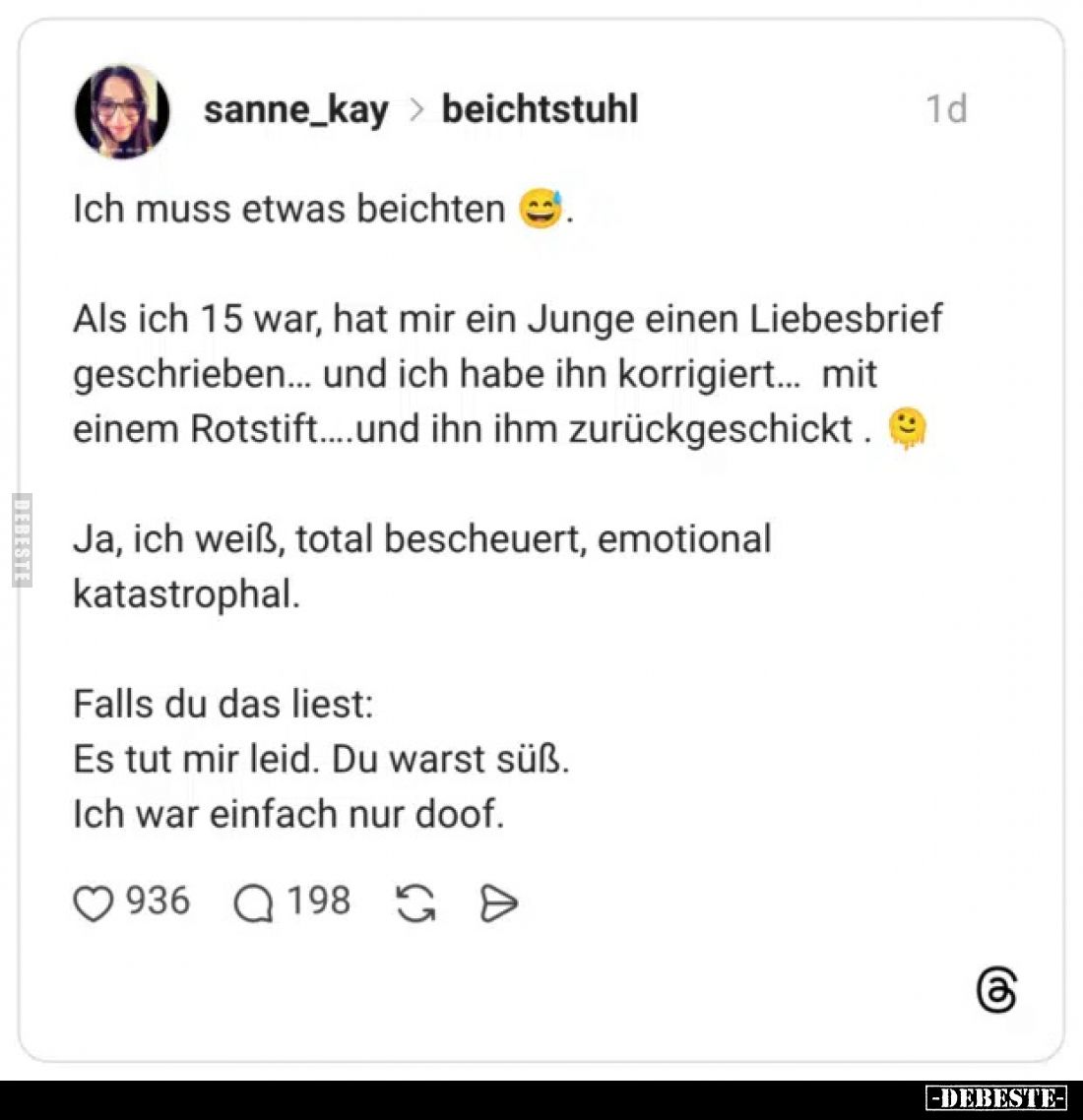 Ich muss etwas beichten ☻ Als ich 15 war, hat mir ein Junge.. - Lustige Bilder | DEBESTE.de