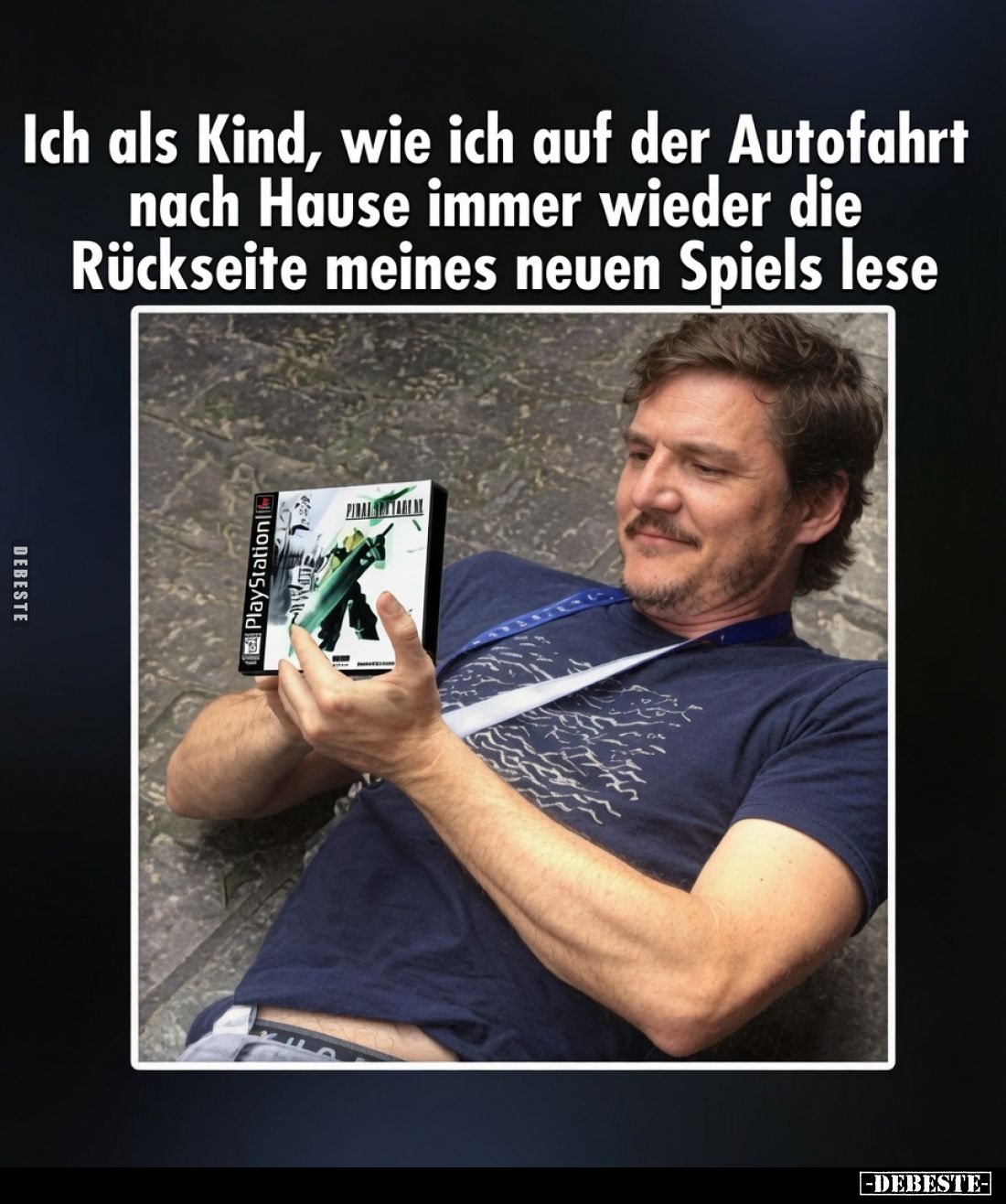 Ich als Kind, wie ich auf der Autofahrt nach Hause immer wieder die Rückseite meines neuen Spiels lese.