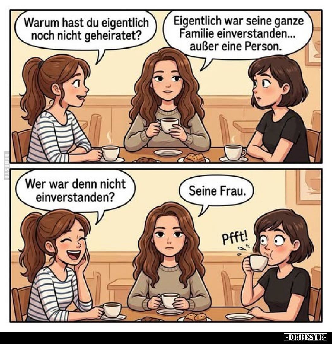 Warum hast du eigentlich noch nicht geheiratet?
-
Eigentlich war seine ganze Familie einverstanden... außer eine Person.
-...