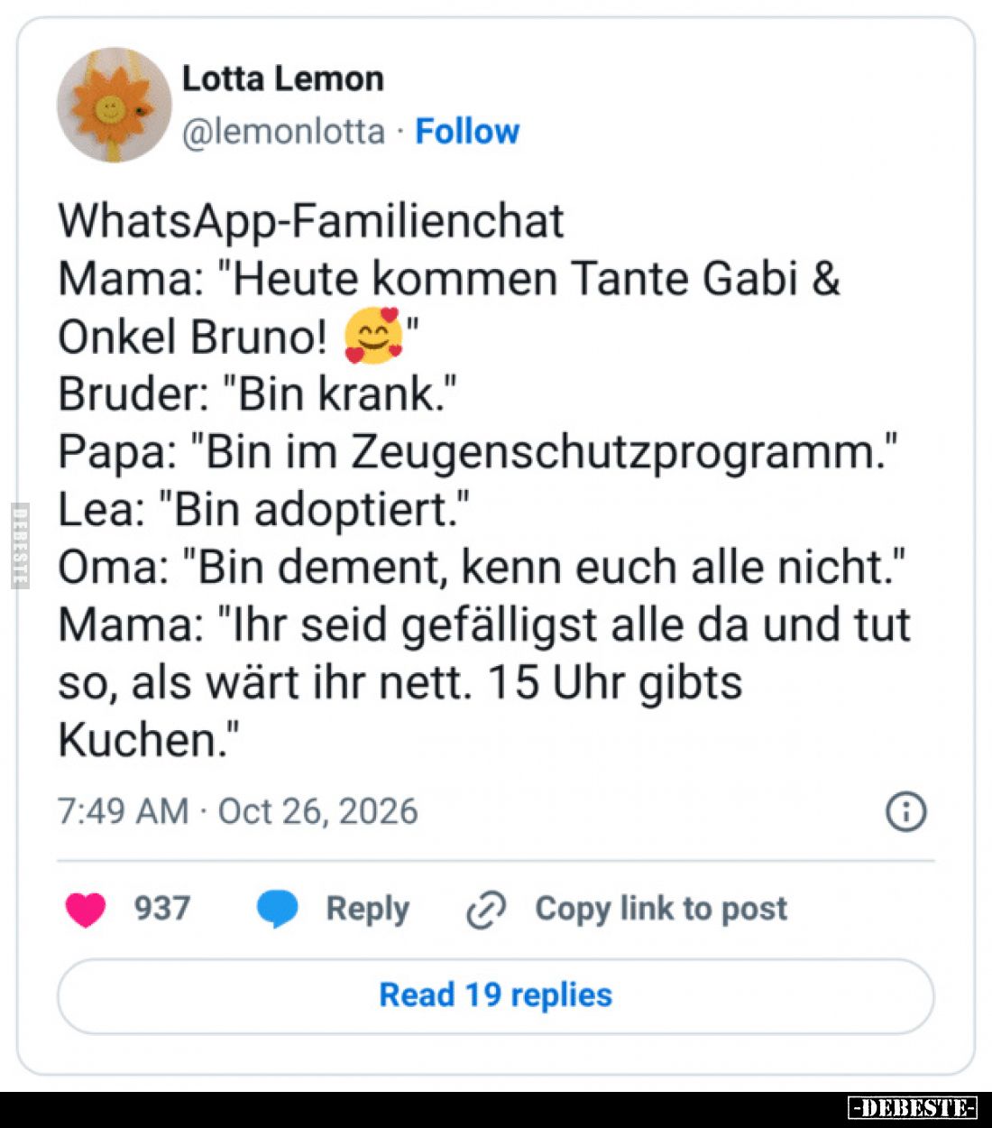WhatsApp-Familienchat. Mama: "Heute kommen Tante Gabi &.." - Lustige Bilder | DEBESTE.de