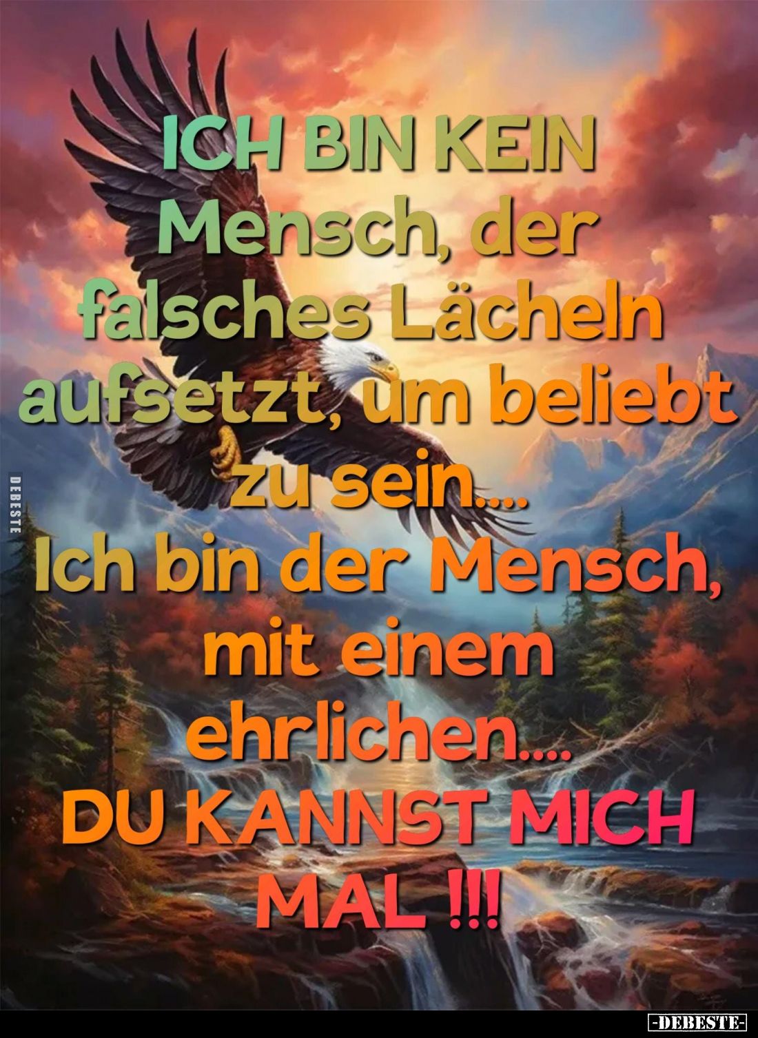 Ich bin kein Mensch, der falsches Lächeln aursetzt, um beliebt zu sein Ich bin der Mensch, mit einem ehrlichen..... DU KANNST...