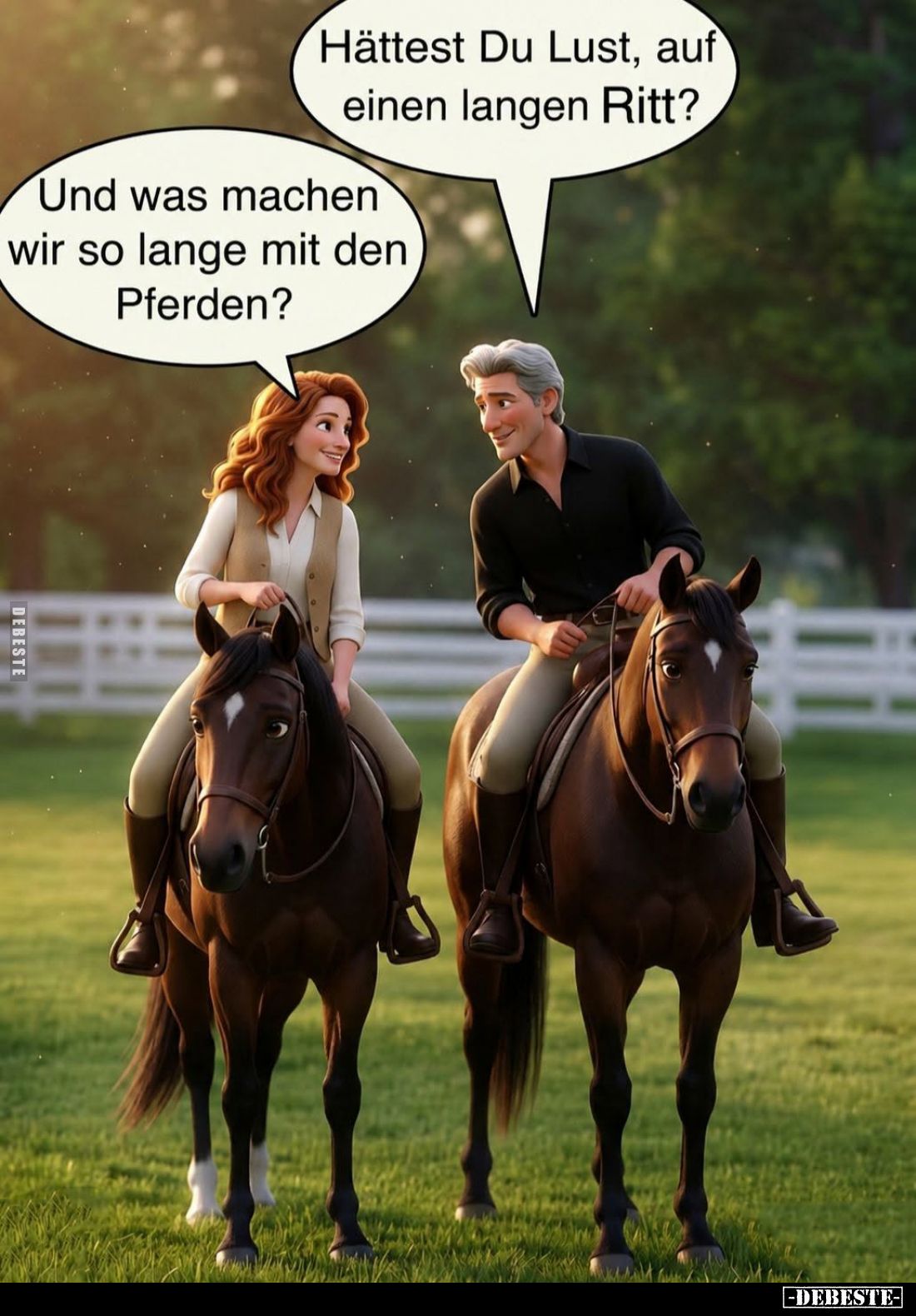 Hättest Du Lust, auf einen langen Ritt? -
Und was machen wir so lange mit den Pferden?