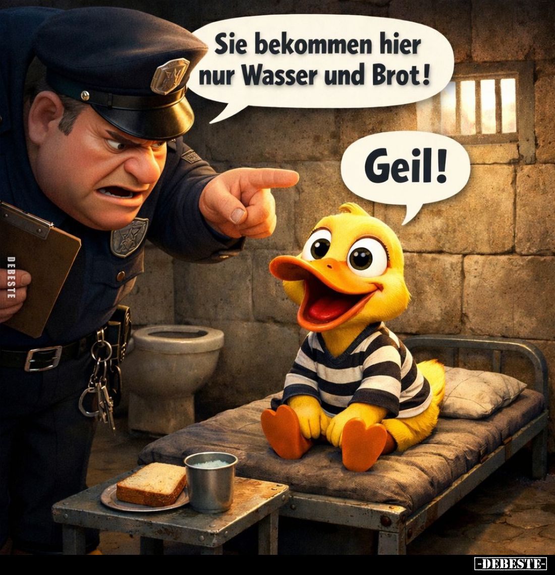 Sie bekommen hier nur Wasser und Brot! -
Geil!
