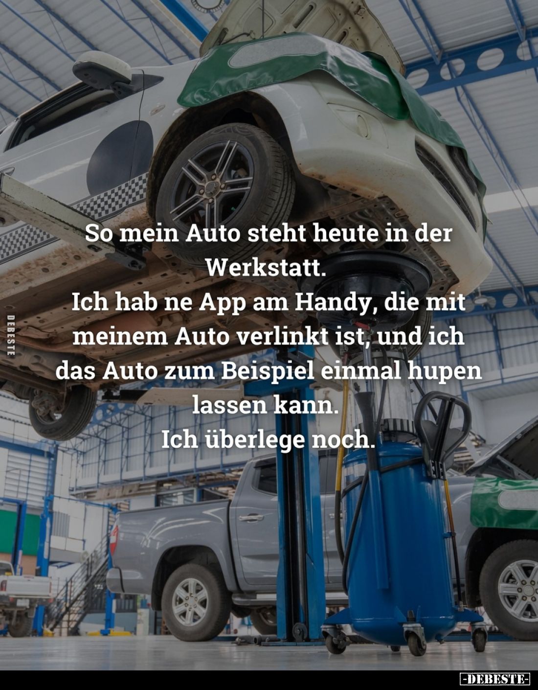 So mein Auto steht heute in der Werkstatt.
Ich hab ne App am Handy, die mit meinem Auto verlinkt ist, und ich das Auto zum B...
