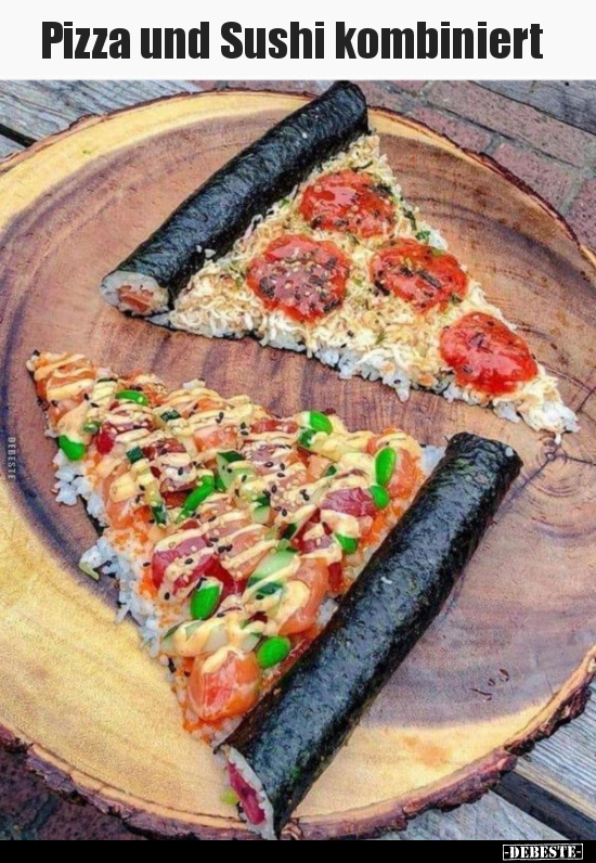 Pizza und Sushi kombiniert..