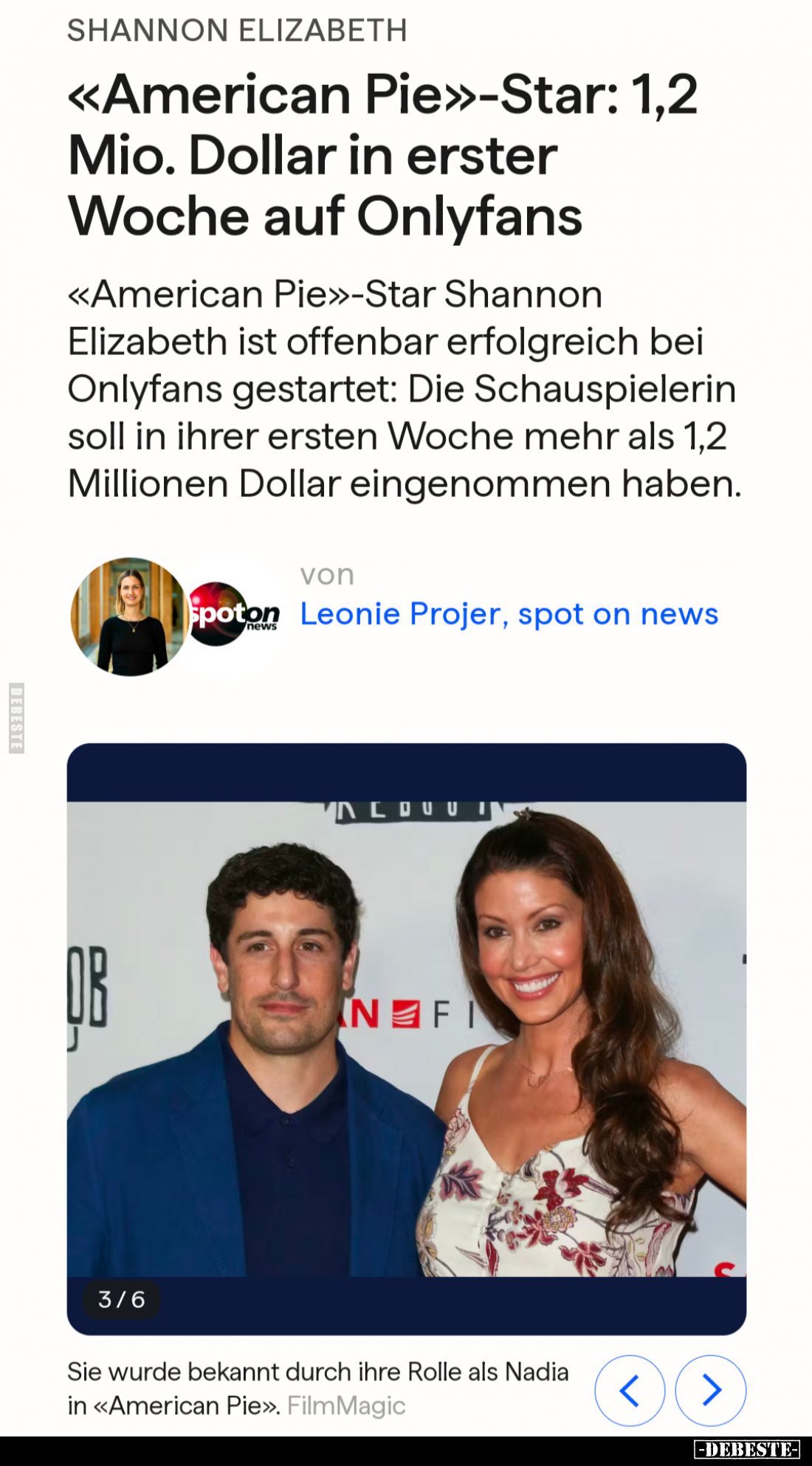 "American Pie"-Star: 1,2 Mio. Dollar in erster Woche auf On*lyfans.

"American Pie"-Star Shannon Elizab...