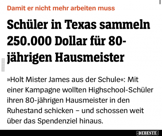 Schüler in Texas sammeln 250.000 Dollar für 80- jährigen.. - Lustige Bilder | DEBESTE.de
