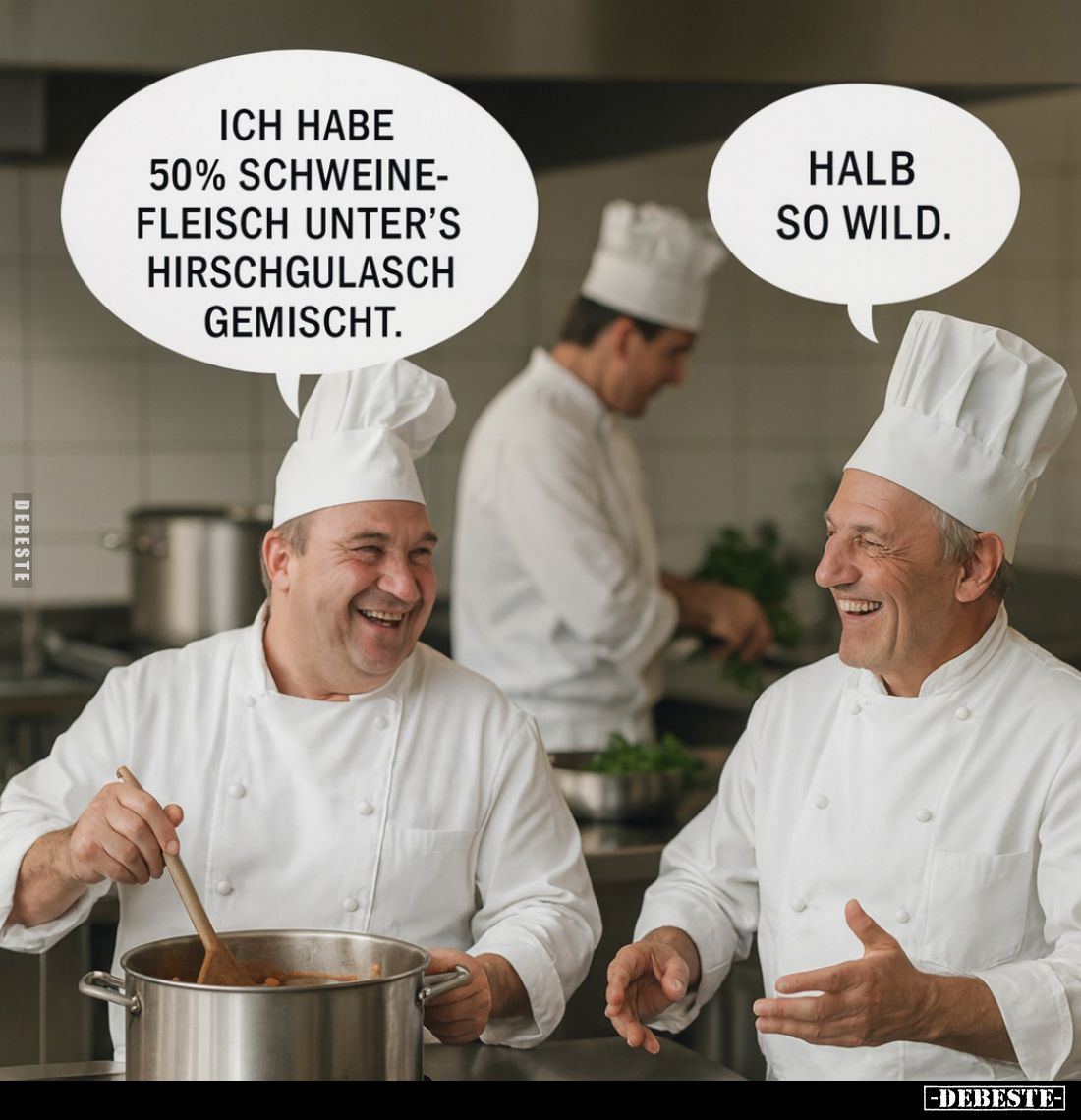 Ich habe 50% Schweinefleisch unter's Hirschgulasch gemischt. -
Halb so wild.