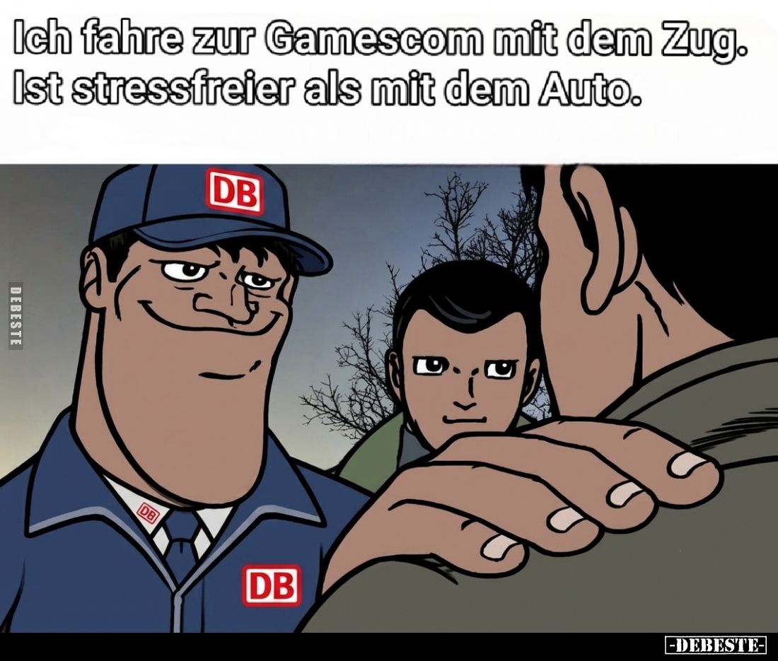 Ich fahre zur Gamescom mit dem Zug.

Ist stressfreier als mit dem Auto.