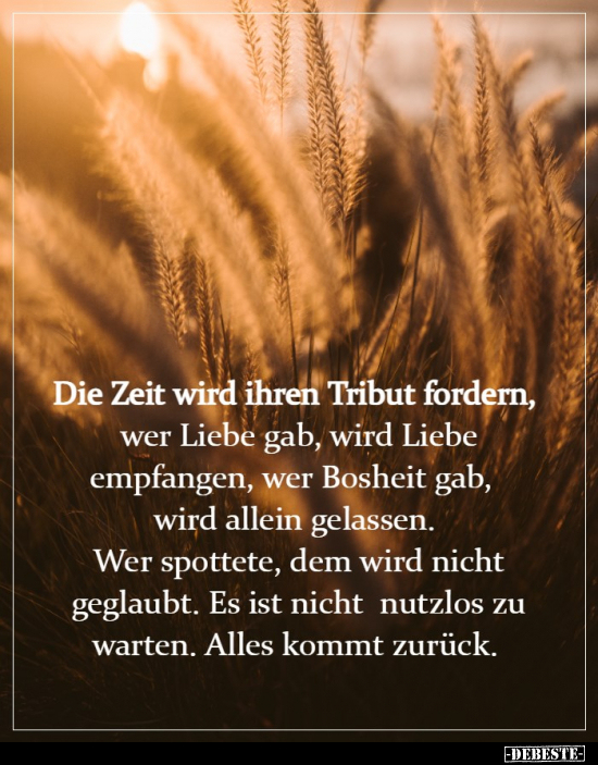 Die Zeit wird ihren Tribut fordern, wer Liebe gab..