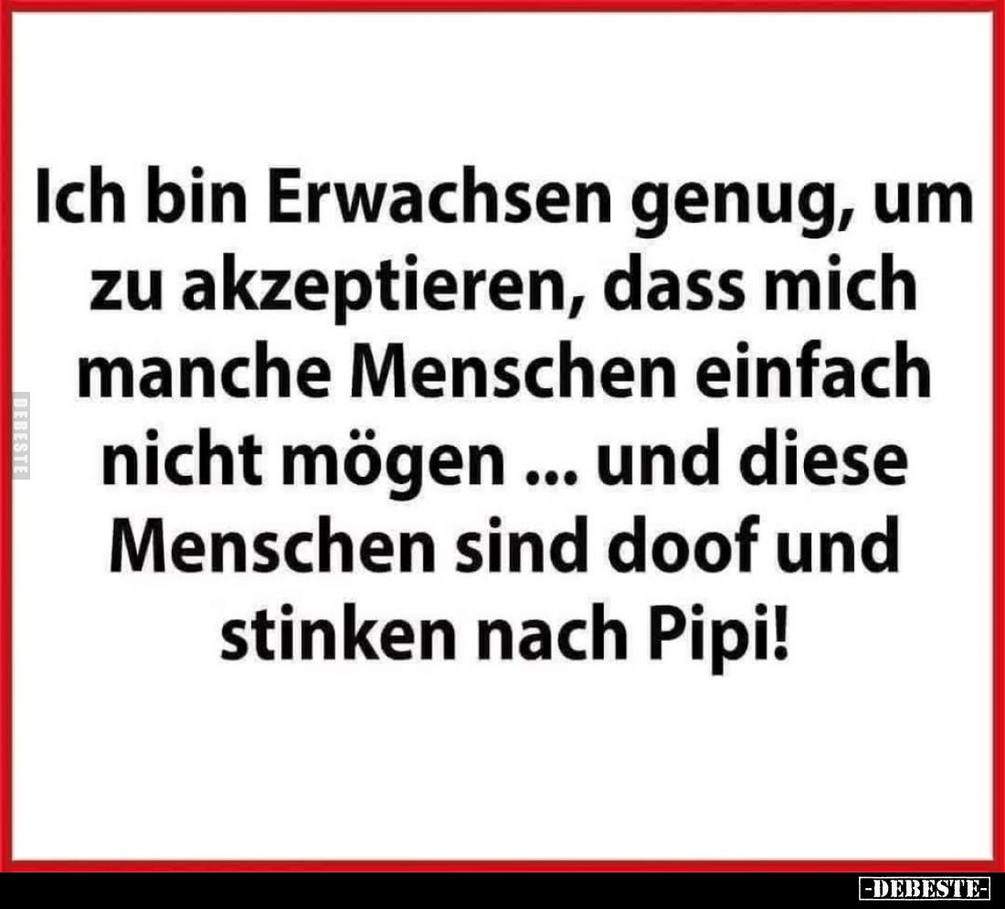 Ich bin Erwachsen genug, um
zu akzeptieren, dass mich
manche Menschen einfach
nicht mögen... und diese
Menschen sind doof...