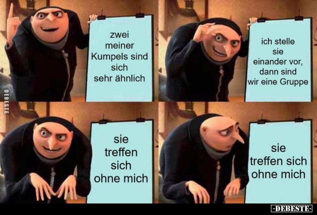 Zwei meiner Kumpels sind sich sehr ähnlich. - Ich stelle sie einander vor, dann sind wir eine Gruppe. - Sie treffen sich ohne...