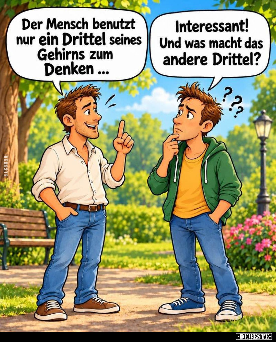 Der Mensch benutzt nur ein Drittel seines Gehirns zum Denken ...
Interessant! Und was macht das andere Drittel?