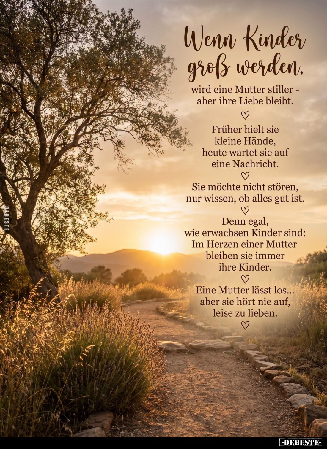 Wenn Kinder groß werden,
wird eine Mutter stiller - aber ihre Liebe bleibt.
Früher hielt sie kleine Hände, heute wartet sie...