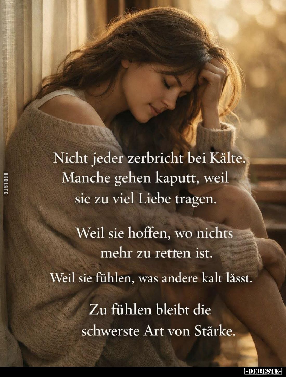 Nicht jeder zerbricht bei Kälte. Manche gehen kaputt, weil sie zu viel Liebe tragen.
Weil sie hoffen, wo nichts mehr zu rett...