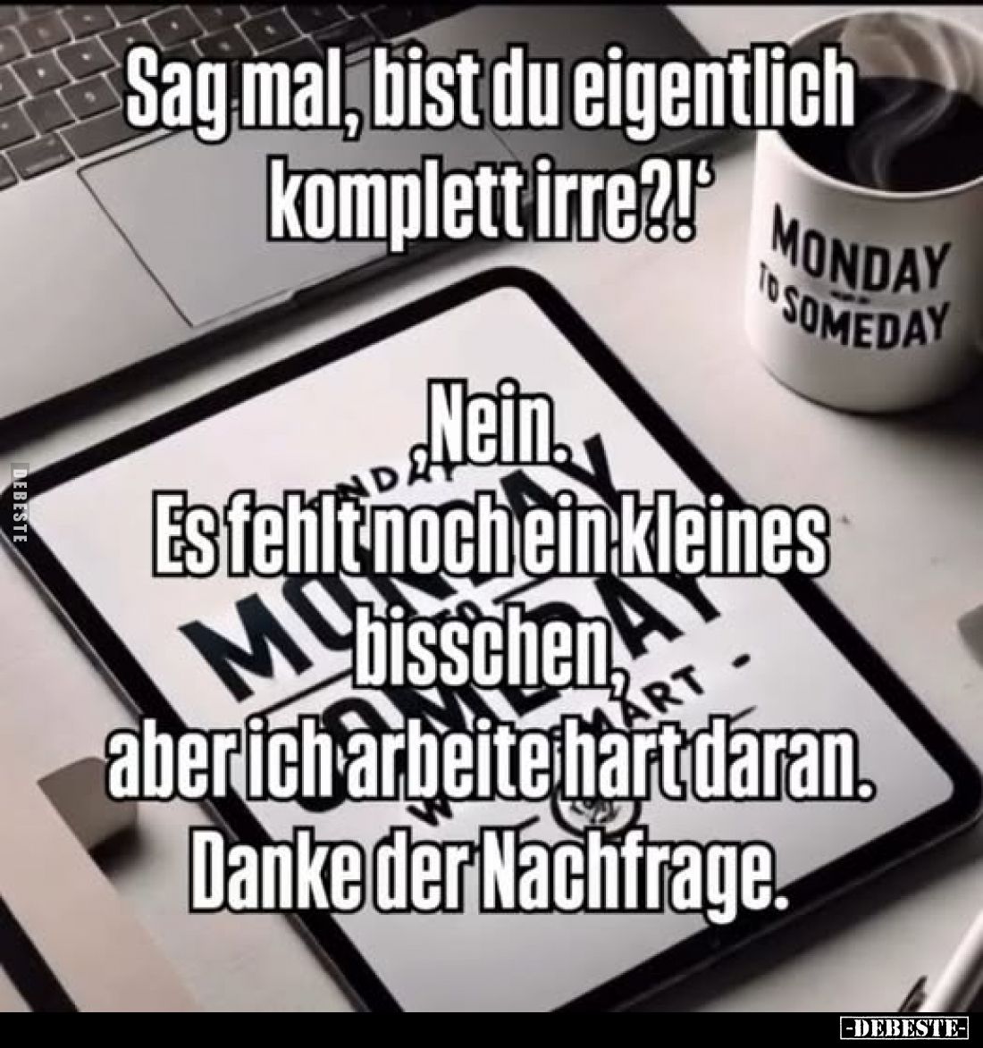 Sag mal, bist du eigentlich komplett irre?!
-
Nein Es fehlt noch ein kleines bisschen aber ich arbeite hart daran. Danke de...