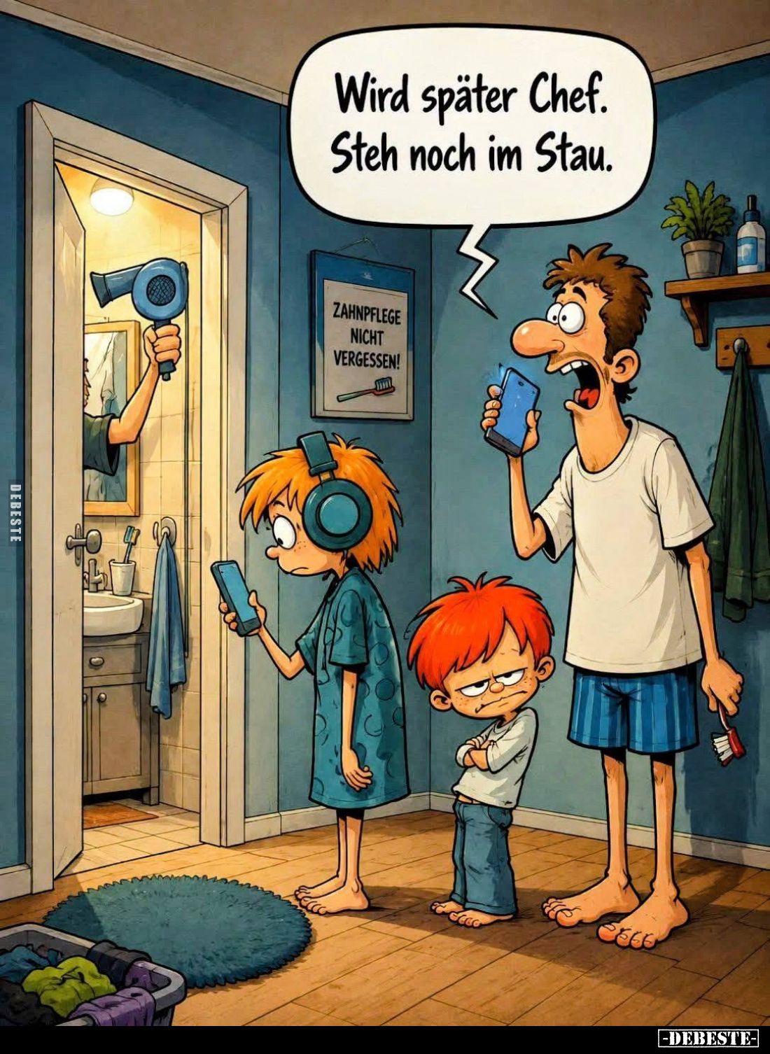 Wird später Chef. Steh noch im Stau.