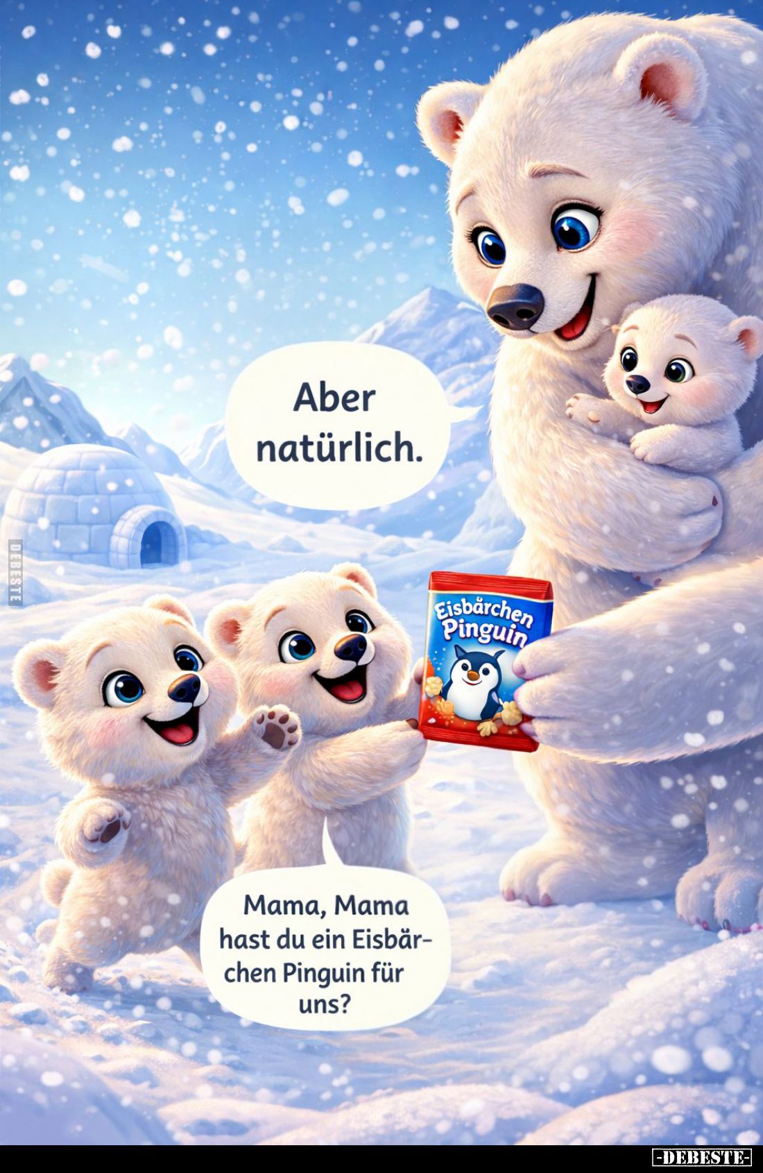 Mama, Mama hast du ein Eisbär-chen Pinguin für uns? - Aber natürlich.