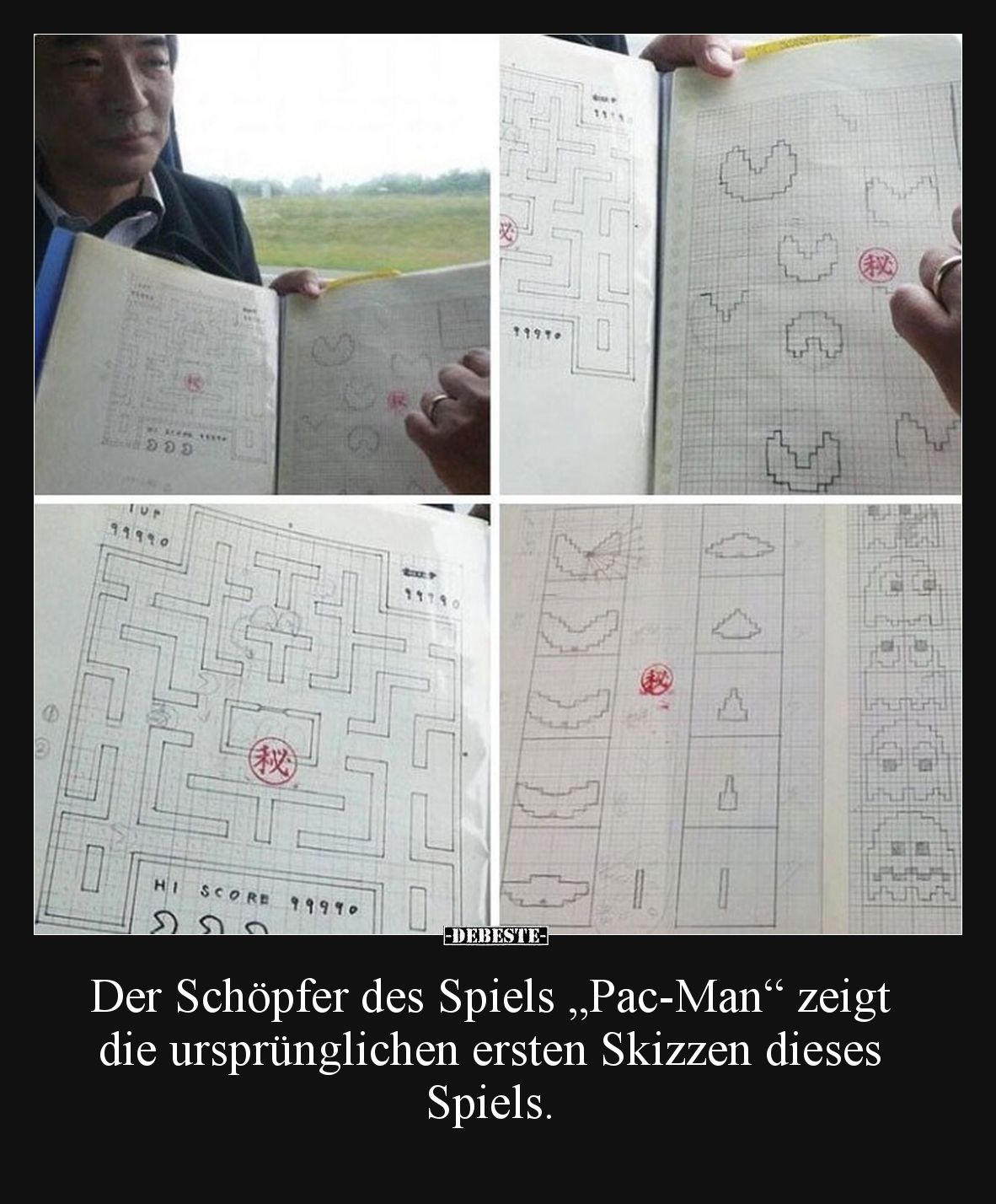 Der Schöpfer des Spiels „Pac-Man“ zeigt die ursprünglichen ersten Skizzen dieses Spiels.
