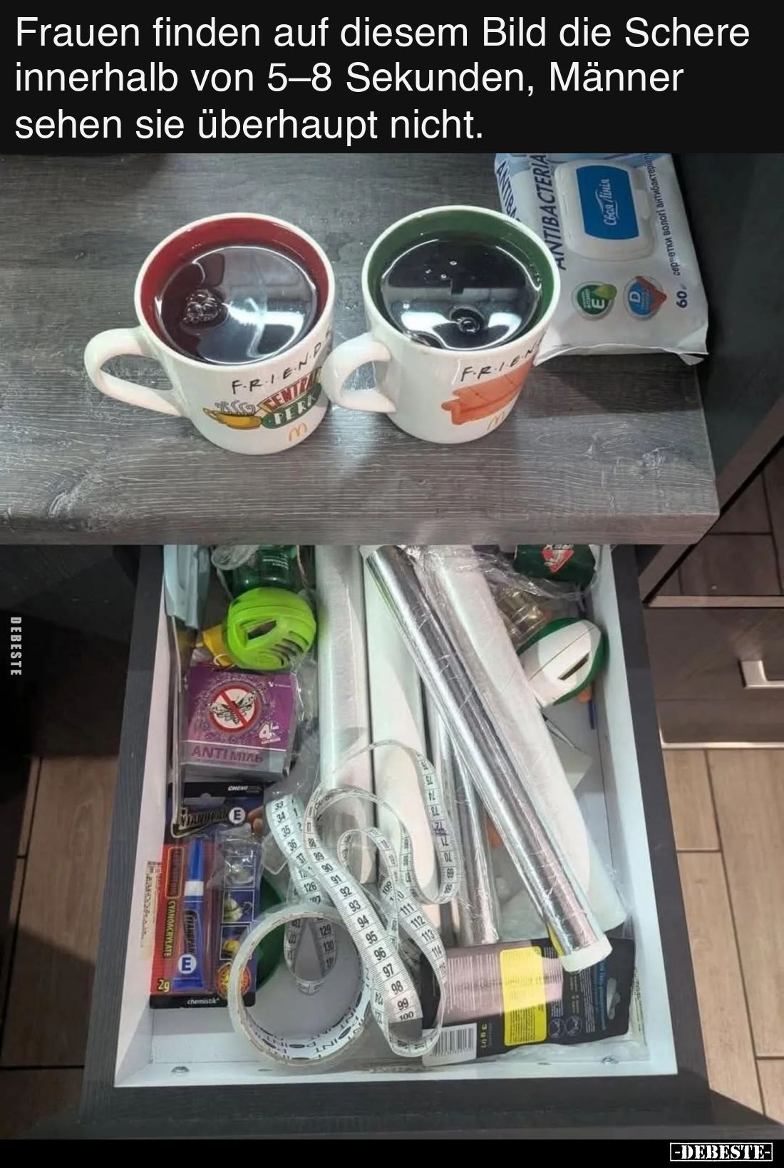 Frauen finden auf diesem Bild die Schere innerhalb von 5–8 Sekunden, Männer sehen sie überhaupt nicht.