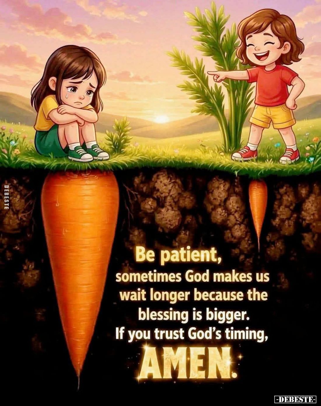 Be patient, sometimes God makes us wait longer because the blessing is bigger. If you trust God's timing, AMEN.
