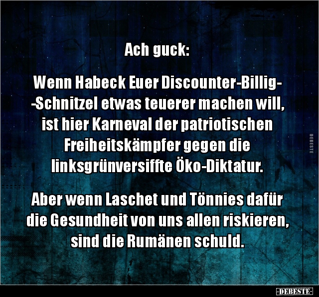 Ach guck:  Wenn Habeck Euer Discounter-BilligSchnitzel.. - Lustige Bilder | DEBESTE.de