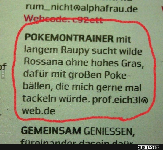 Pokemontrainer mit langem Raupy sucht wilde Rossana ohne.. - Lustige Bilder | DEBESTE.de