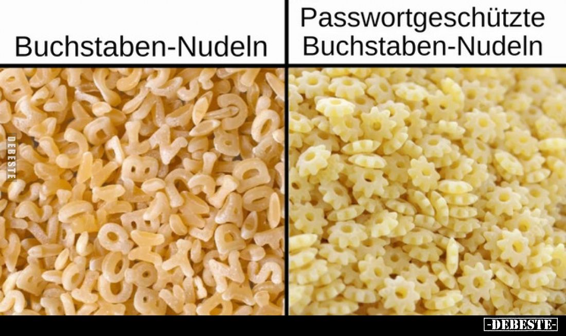 Buchstaben-Nudeln
 - 
Passwortgeschützte Buchstaben-Nudeln
