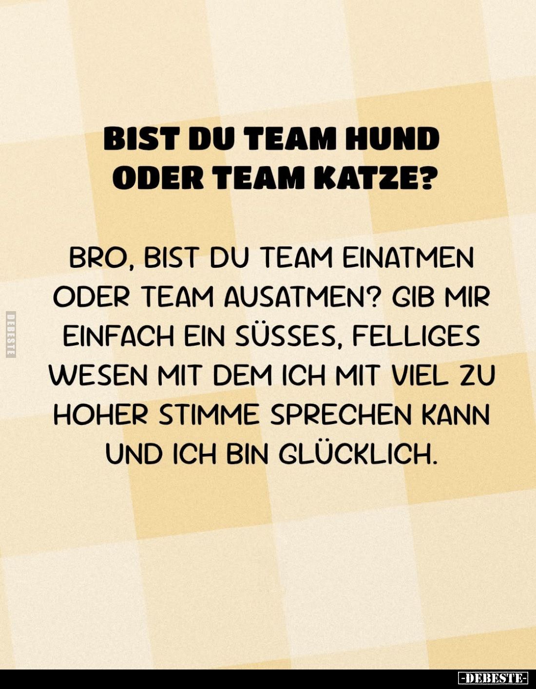 Bist du Team Hund oder Team Katze? Bro, bist du Team einatmen oder Team ausatmen? Gib mir einfach ein süßes, felliges Wesen m...