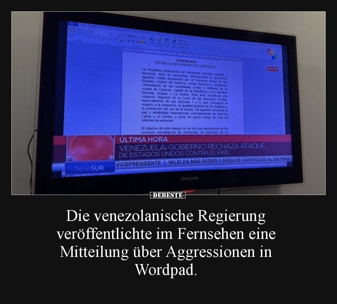Die venezolanische Regierung veröffentlichte im Fernsehen eine Mitteilung über Aggressionen in Wordpad.