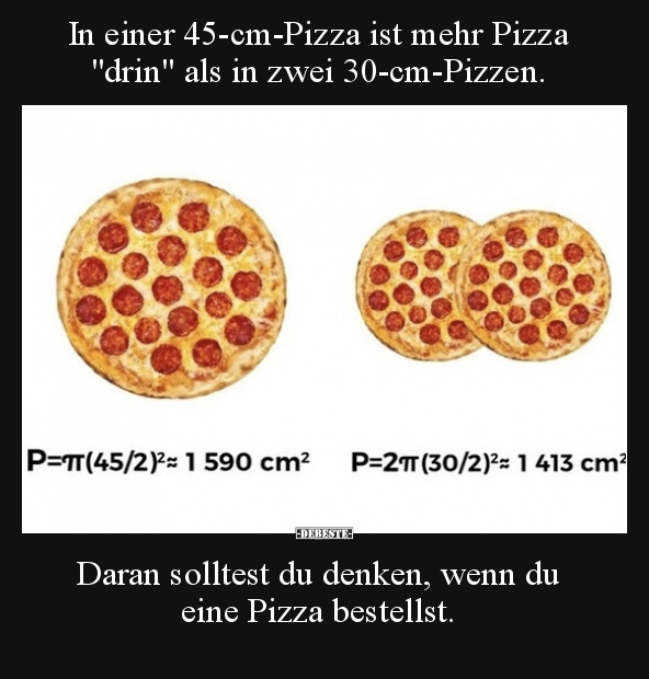 In einer 45-cm-Pizza ist mehr Pizza "drin" als in zwei.. - Lustige Bilder | DEBESTE.de