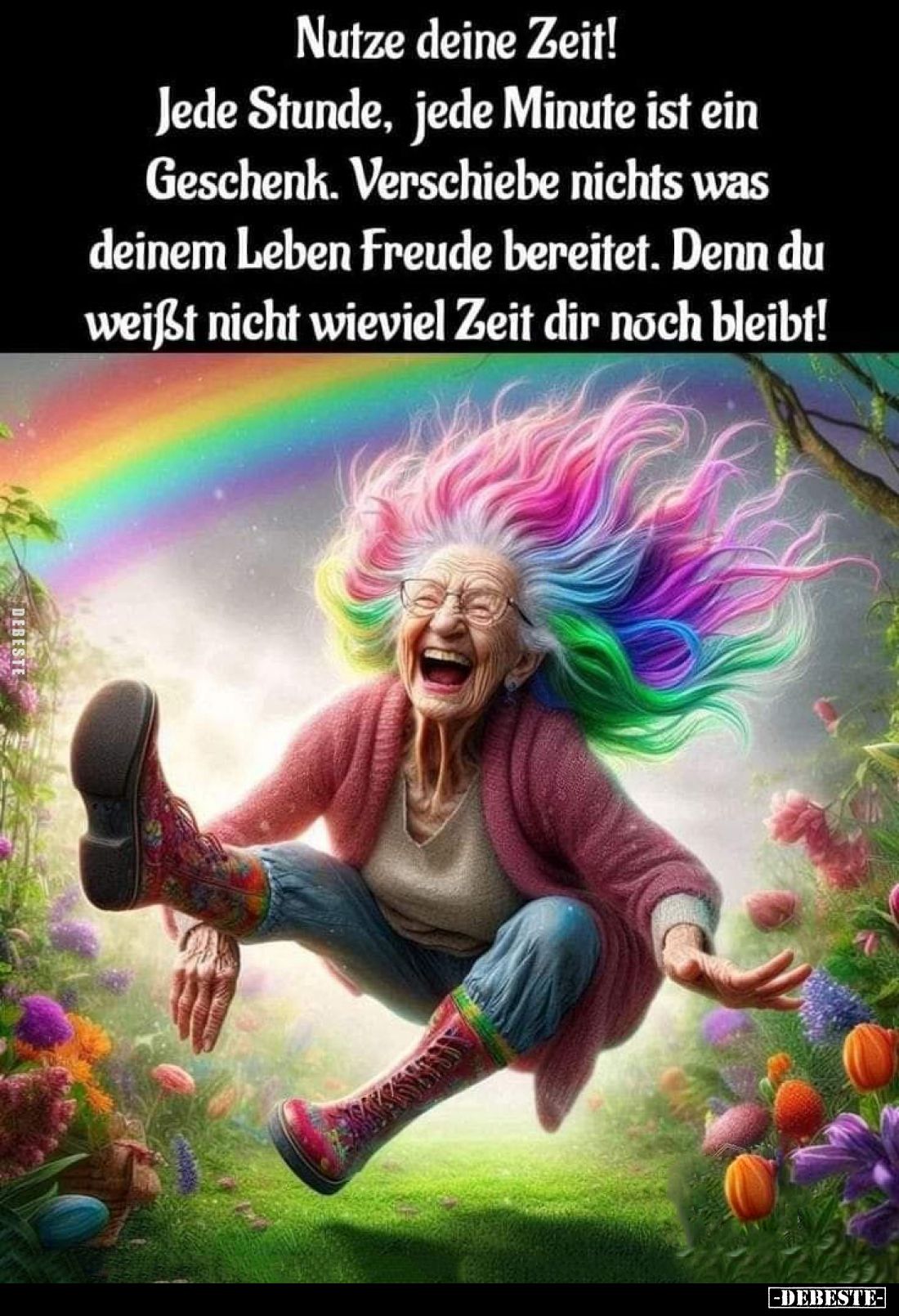 Nutze deine Zeit!
Jede Stunde, jede Minute ist ein Geschenk. Verschiebe nichts was deinem Leben Freude bereitet. Denn du wei...