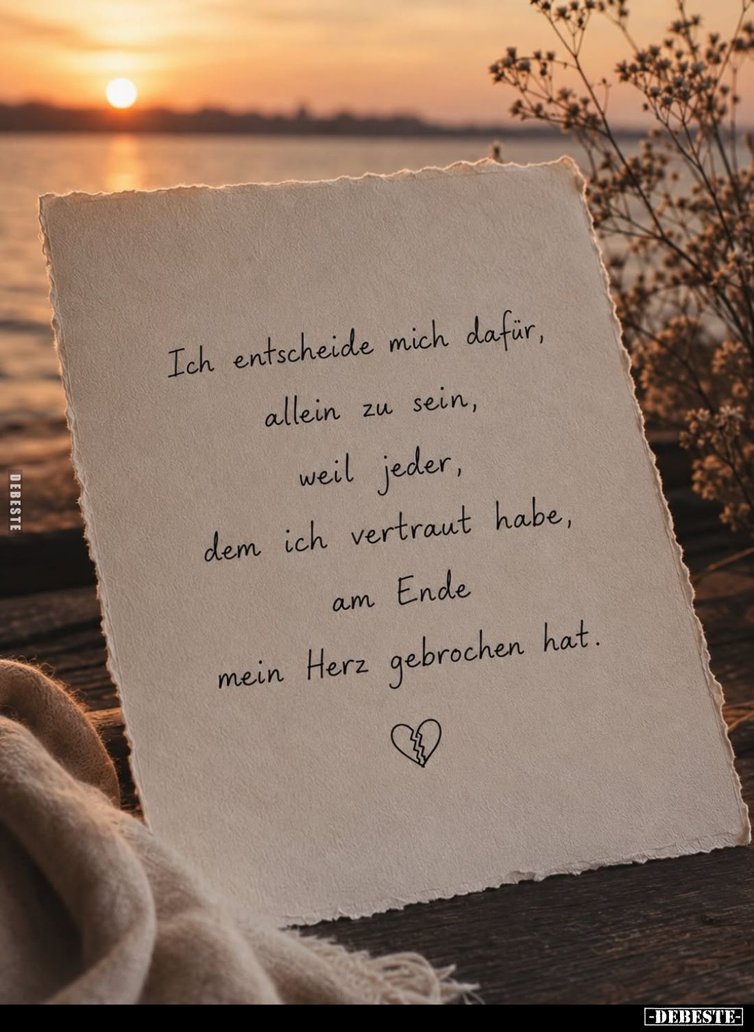 Ich entscheide mich dafür, allein zu sein, weil jeder, dem ich vertraut habe, am Ende mein Herz gebrochen hat.