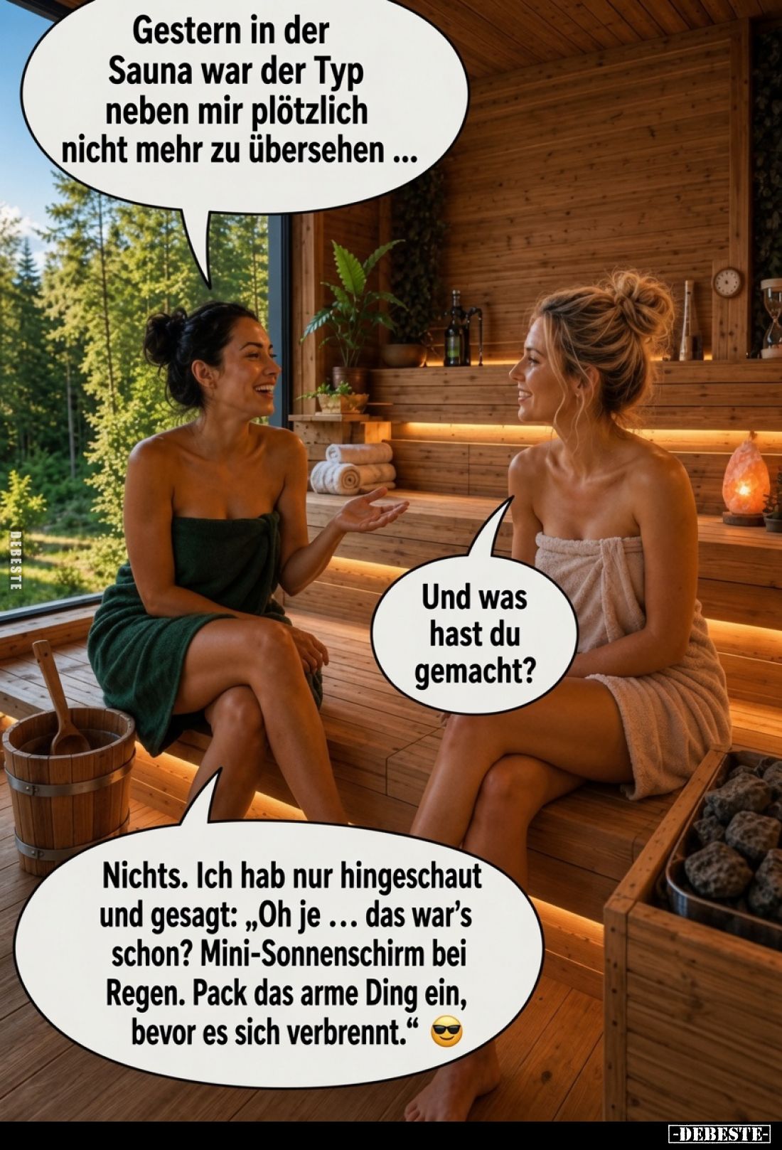 Gestern in der Sauna war der Typ neben mir plötzlich nicht mehr zu übersehen ...
Deutsche Witze-Seite
Und was hast du gemac...