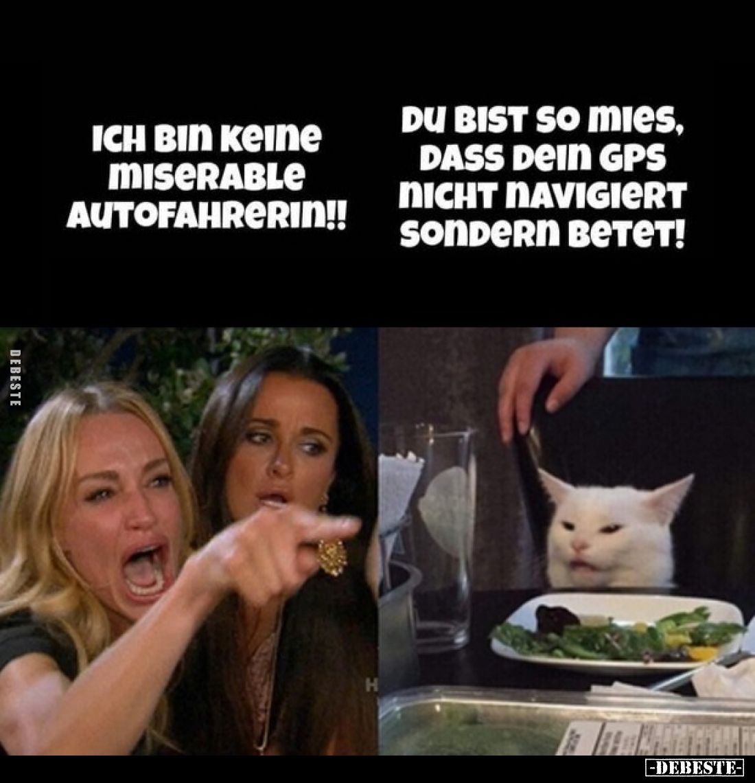 Ich bin keine miserable Autofahrerin!! -
Du bist so mies, dass dein GPS nicht navigiert sondern betet!