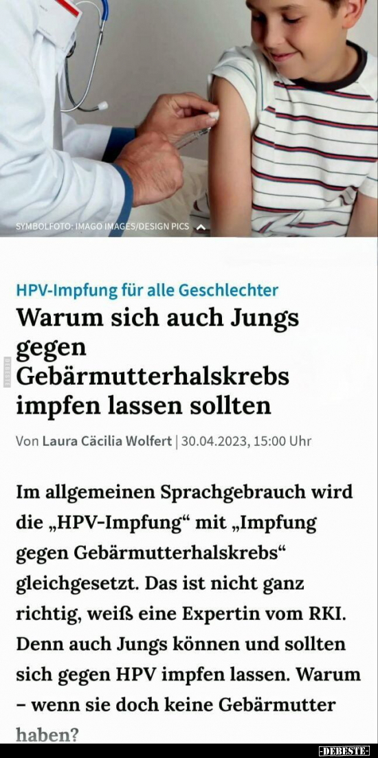 Warum sich auch Jungs gegen Gebärmutterhalskrebs impfen.. - Lustige Bilder | DEBESTE.de