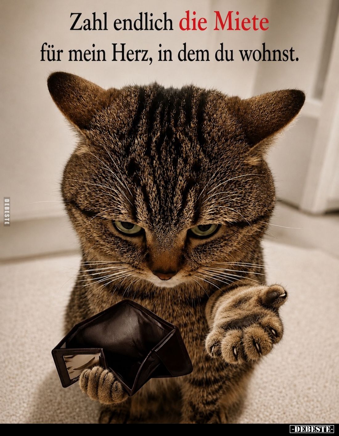 Zahl endlich die Miete für mein Herz, in dem du wohnst.