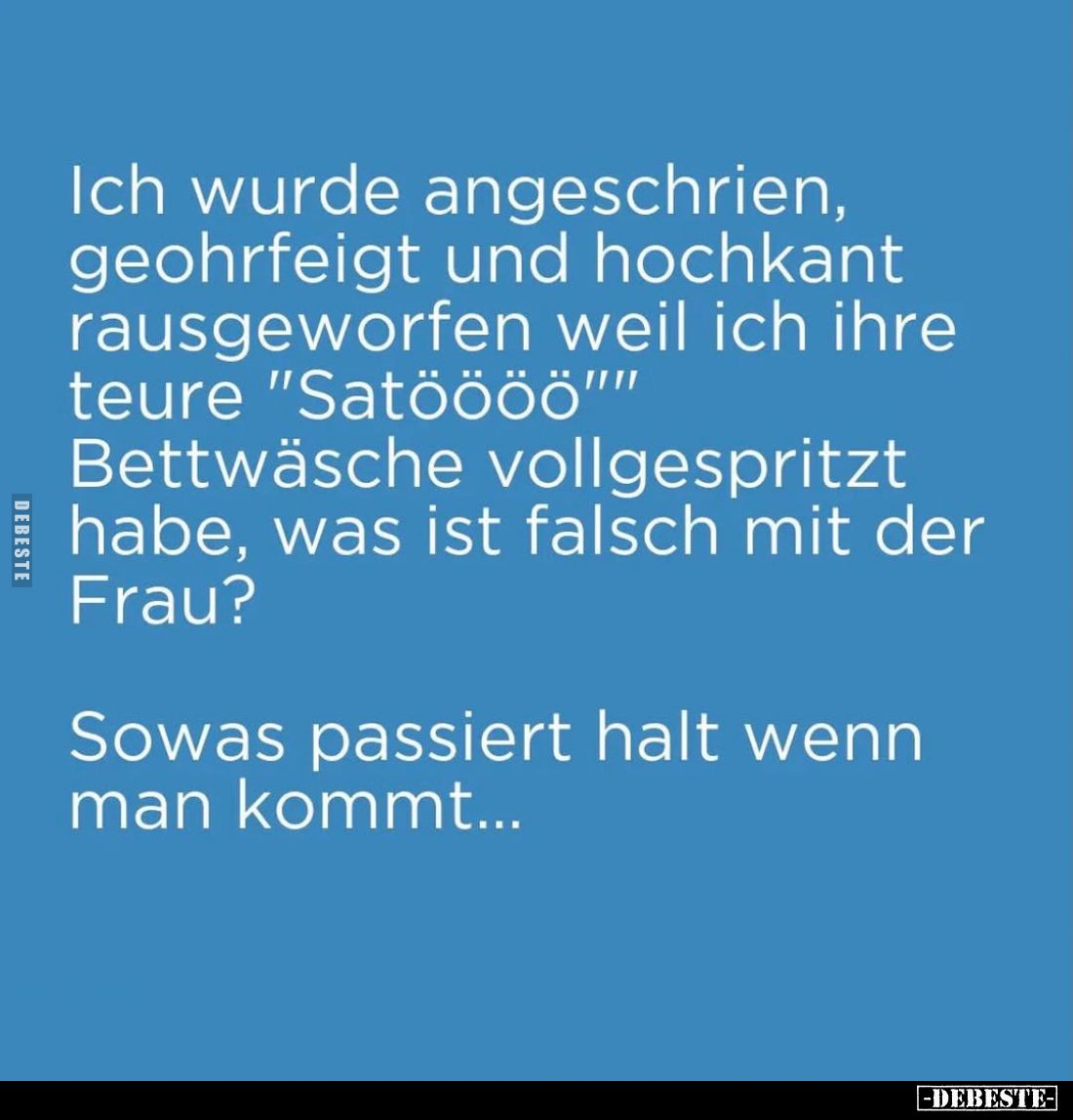 Ich wurde angeschrien, geohrfeigt und hochkant rausgeworfen weil ich ihre teure "Satöööö"" Bettwäsche vollgesp...