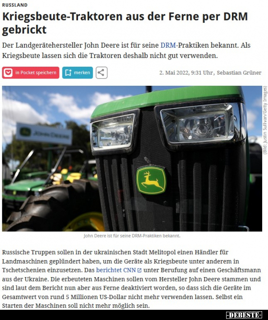 Kriegsbeute-Traktoren aus der Ferne per DRM gebrickt.. - Lustige Bilder | DEBESTE.de