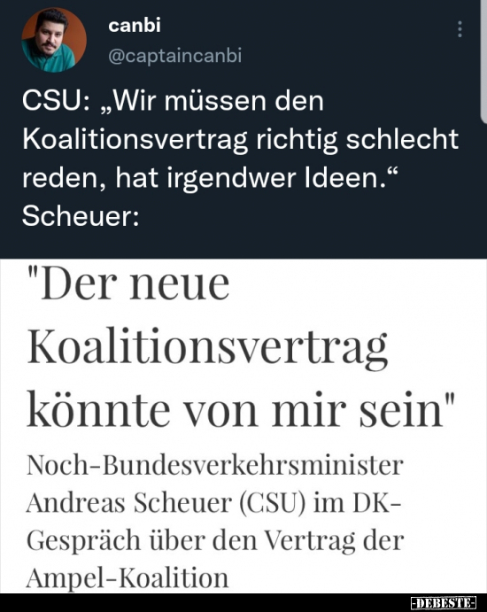 CSU: "Wir müssen den Koalitionsvertrag richtig schlecht.." - Lustige Bilder | DEBESTE.de
