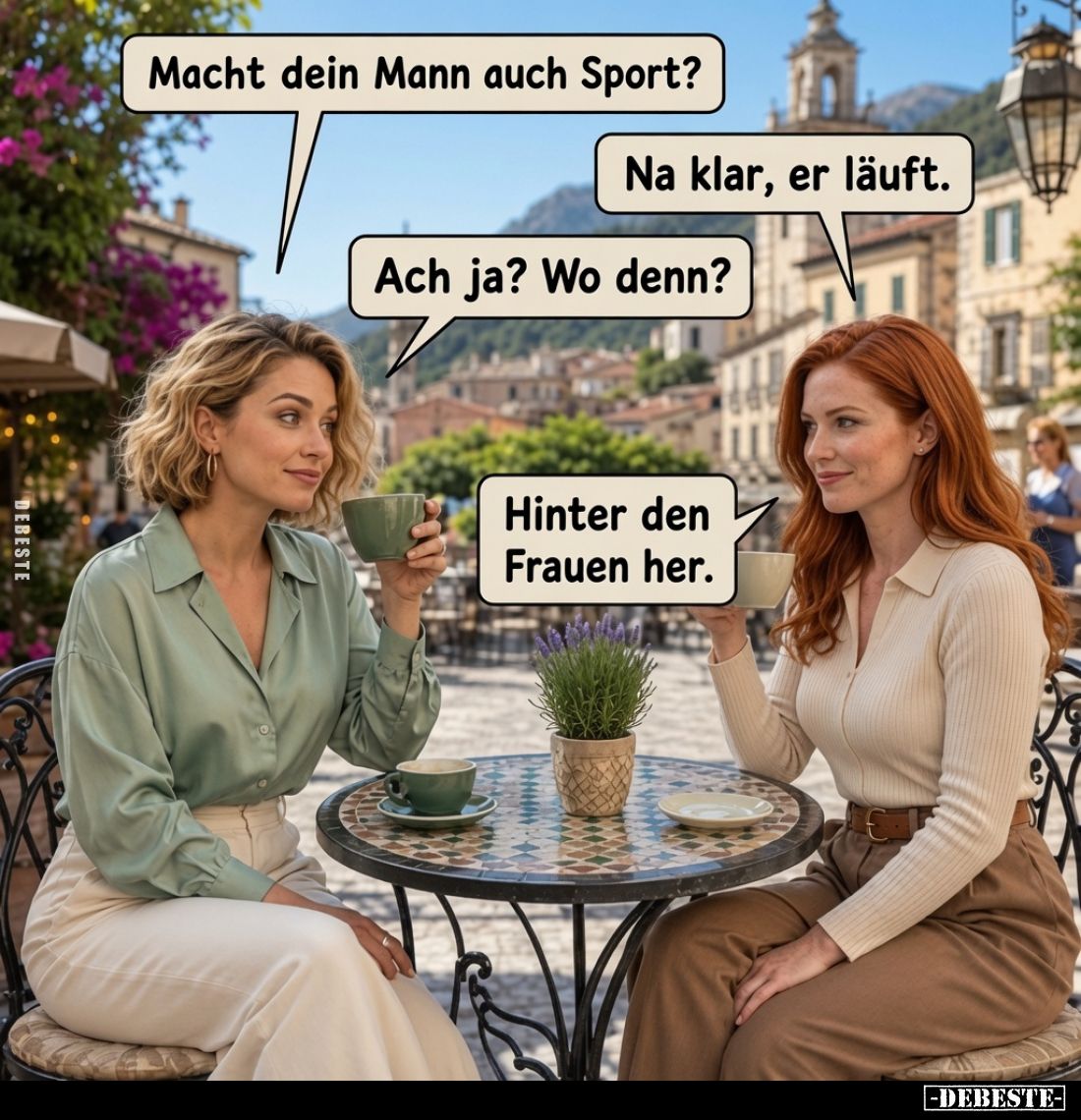 Macht dein Mann auch Sport?
Na klar, er läuft.
Ach ja? Wo denn?
Hinter den Frauen her.
