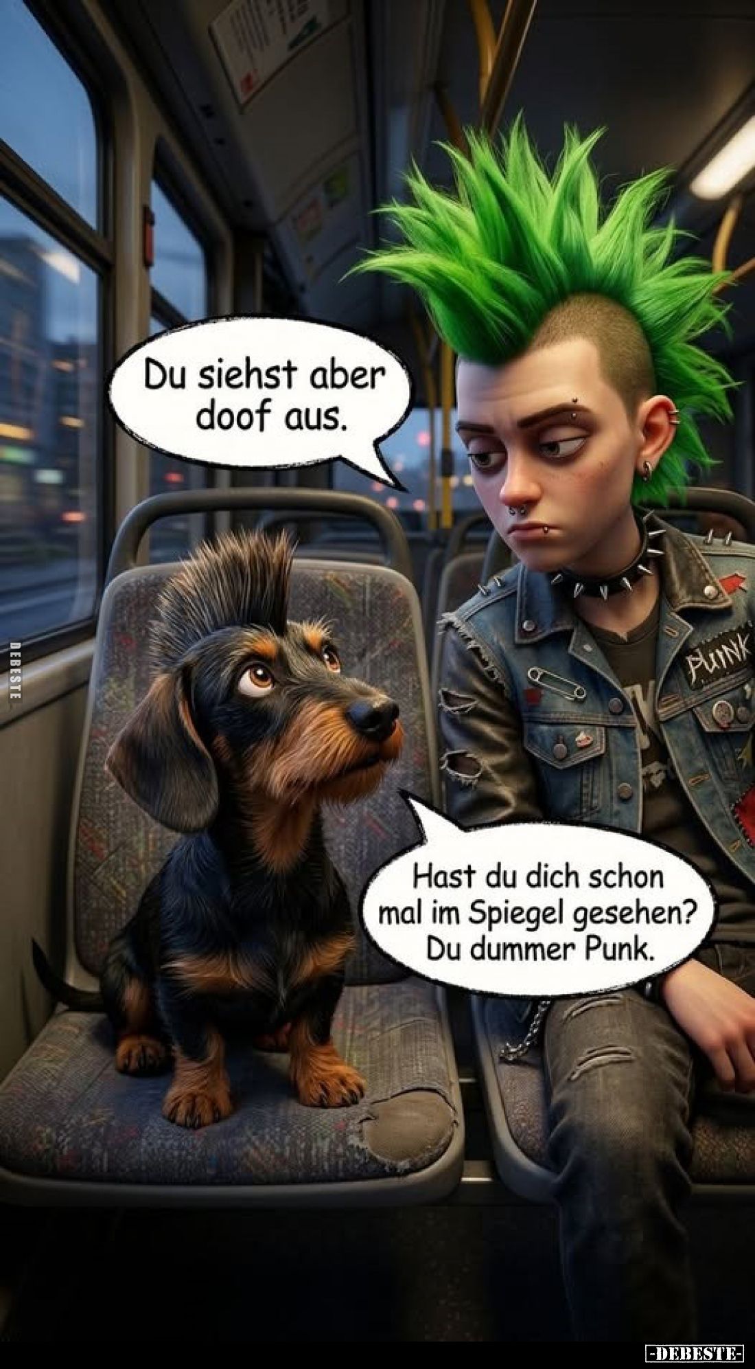 Du siehst aber doof aus.

Hast du dich schon mal im Spiegel gesehen? Du dummer Punk.
